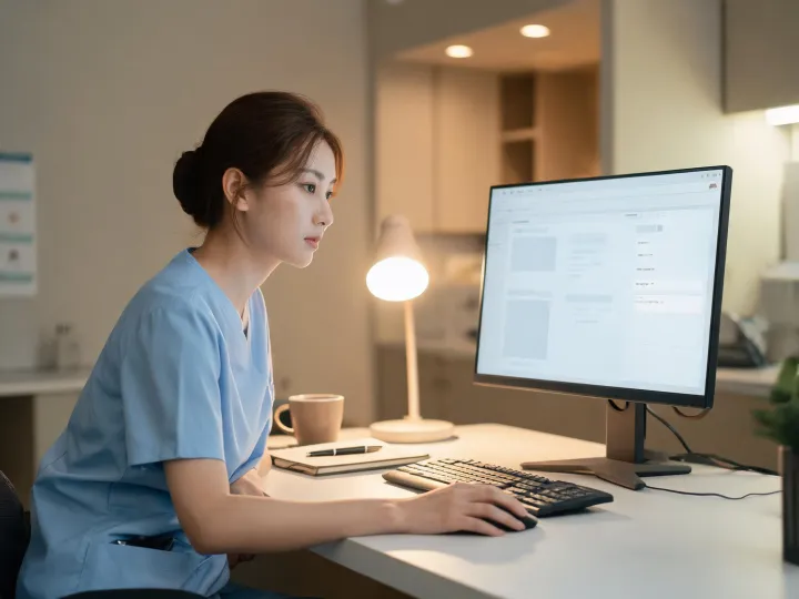 Clinical support coordinator reviewing monitoring inquiry